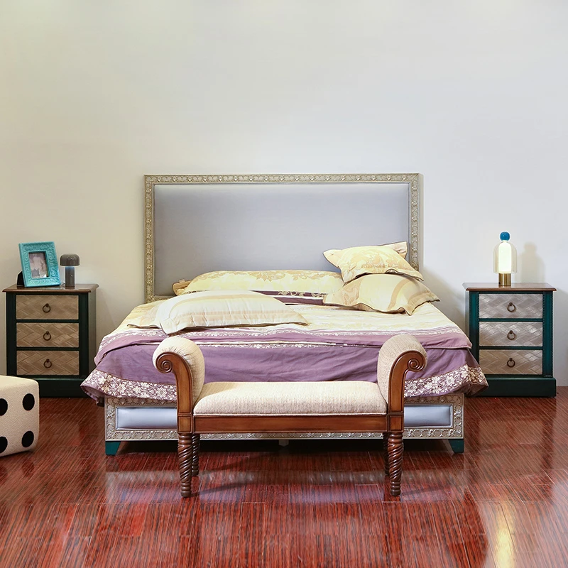 曲友乡村美式实木床现代简约复古法式床双人床轻奢婚床卧室家具