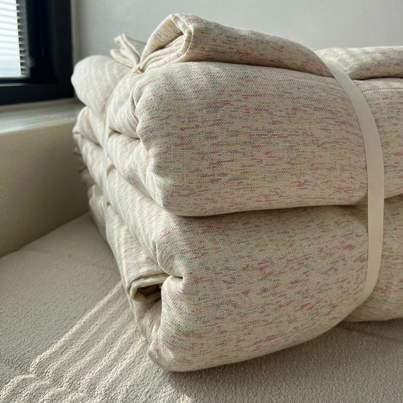 加厚全棉色织提花高密双股纱厚织工艺四件套柔软亲肤缎纹彩染棉纱