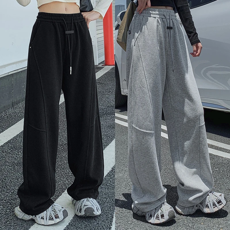 女童窄版直筒裤春秋2025新款洋气初中生宽松运动裤大童阔腿裤子