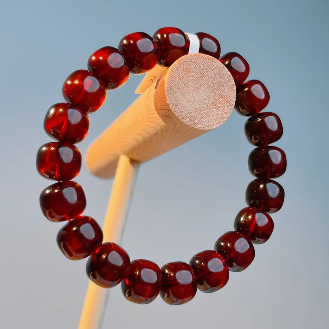 夏歌珠宝-11+缅甸琥珀酒红色老型精美时尚百搭单圈男女士手串手链
