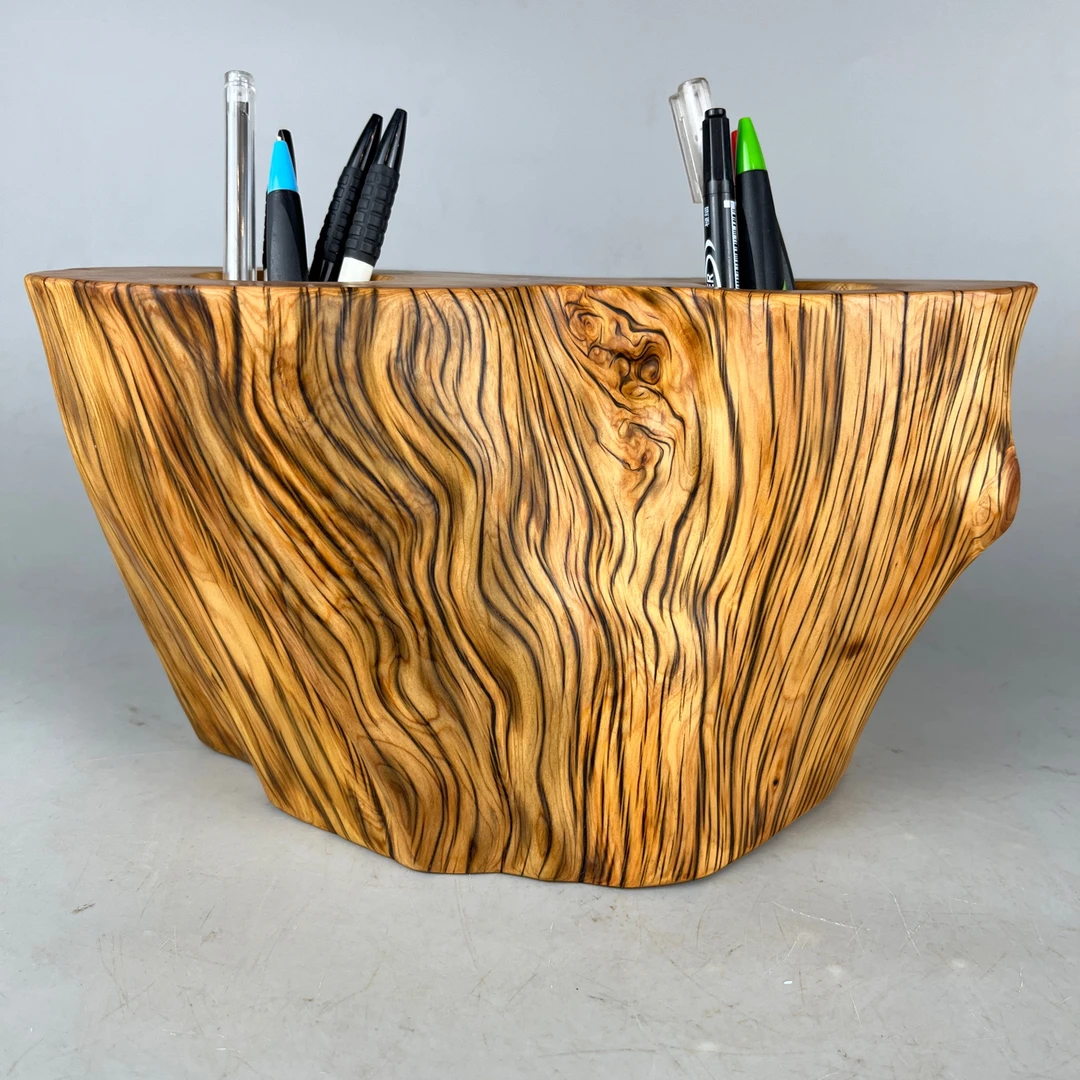 崖柏笔筒根雕自然摆件纯手工磨制太行崖柏瘤疤虎皮纹理等工艺品