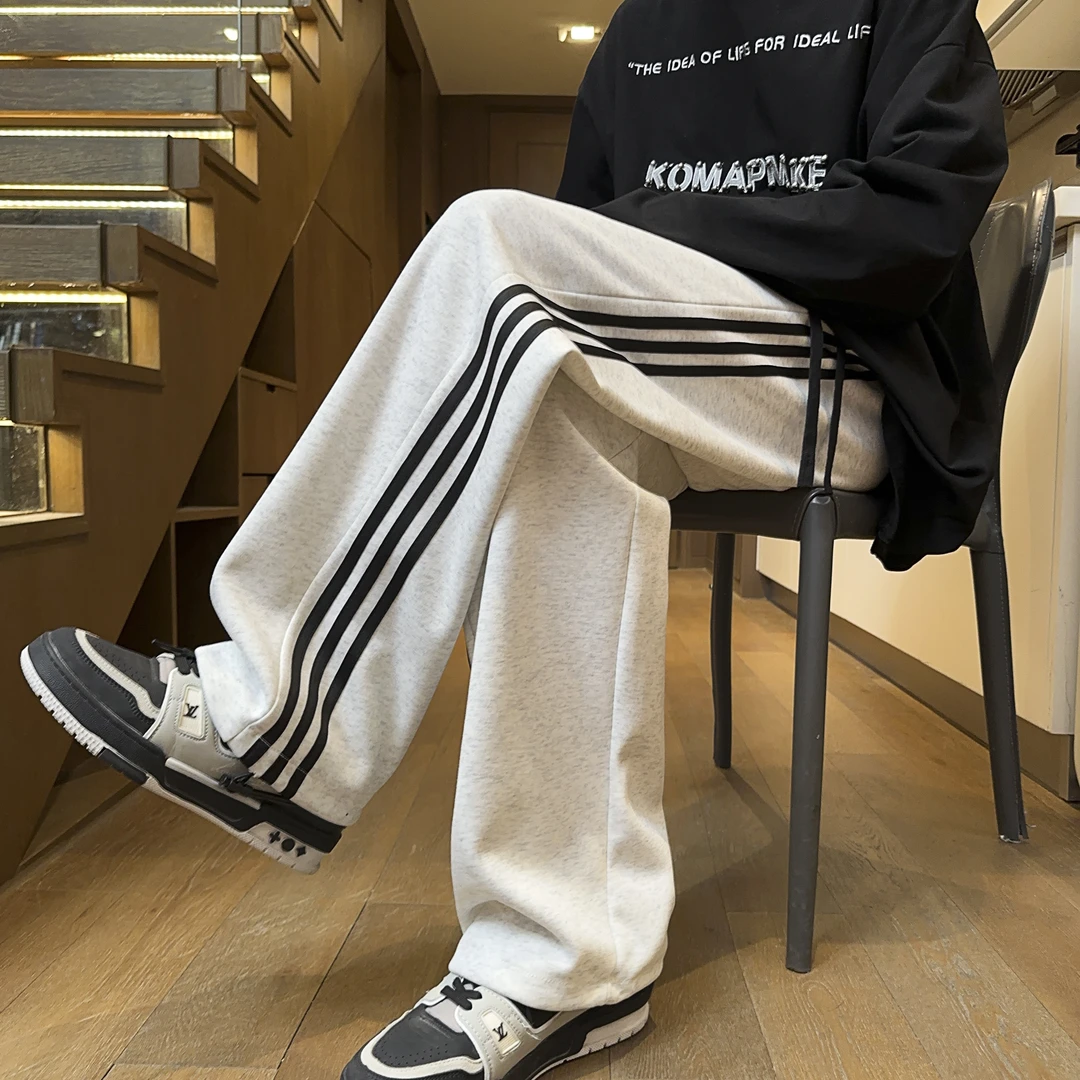 霄桂姿秋季新款休闲裤潮流高街设计感裤子男青少年宽松条纹长裤子