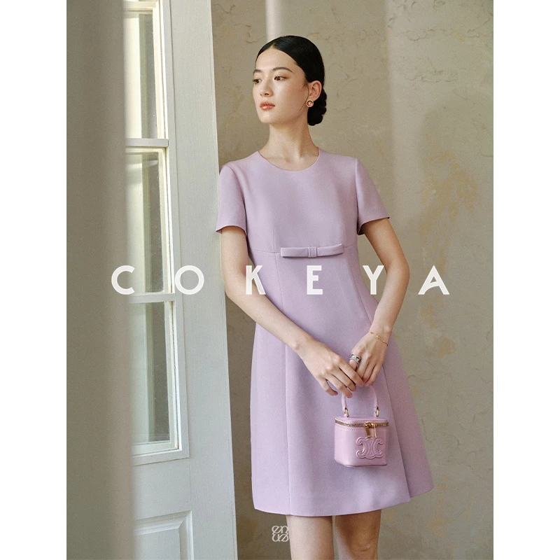 COKEYA/优雅美学~髙定立裁大V经典版型凉感醋酸短袖裙ENB3XH506
