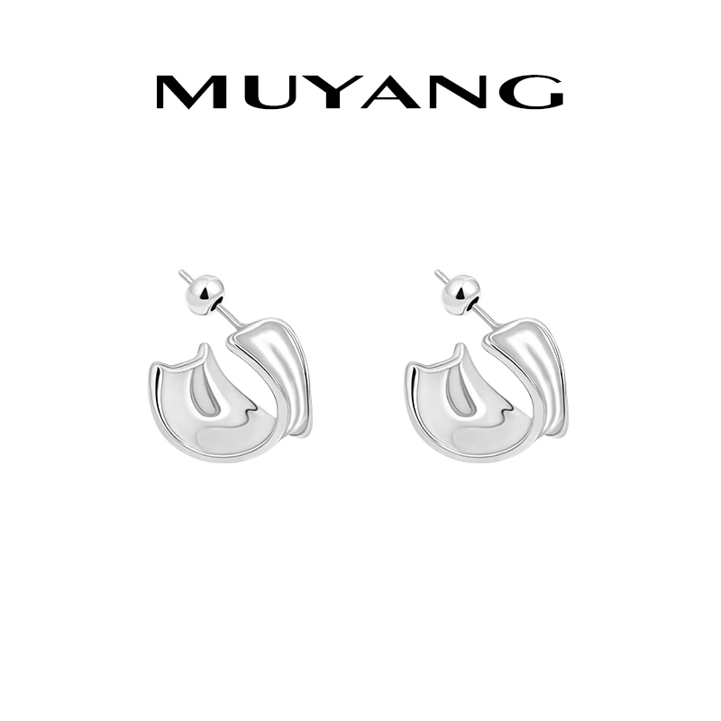 muyang/慕阳 925银耳饰 光面耳钉女气质个性百搭简约小众耳钉女
