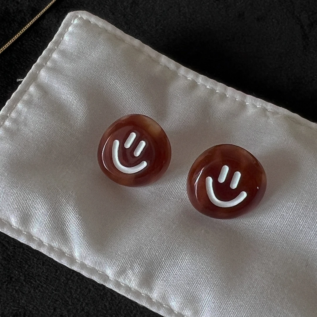muyang/慕阳 925银耳饰 笑脸耳钉女可爱小众复古美拉德耳环