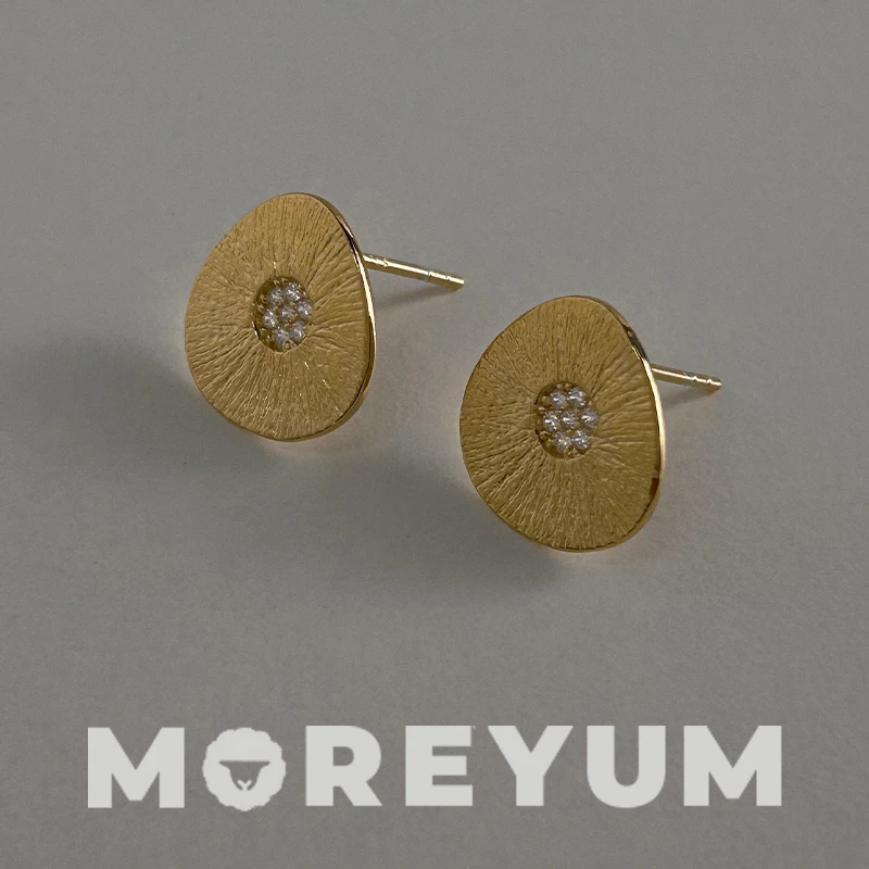 muyang/慕阳 925银耳饰 荷叶耳环女镶钻法式气质简约复古百搭