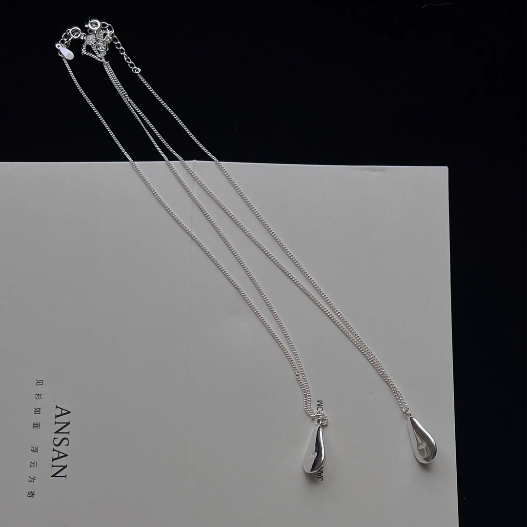 muyang/慕阳 链子925银 手工气质小众简约百搭黑白梨吊坠