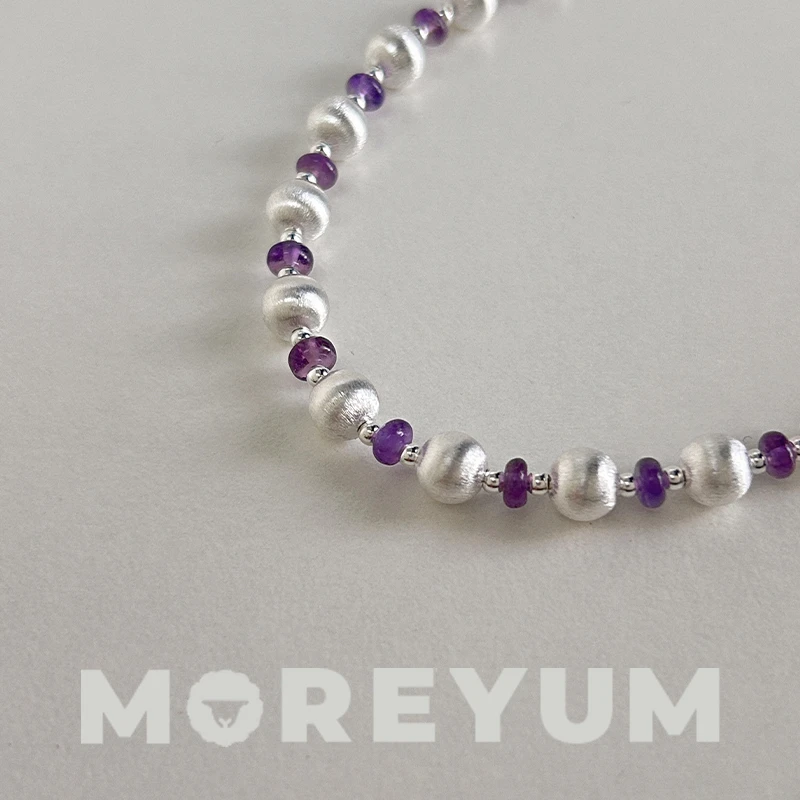muyang/慕阳 链子925银 拉丝银珠项链女圆珠时尚百搭紫色拼接项链