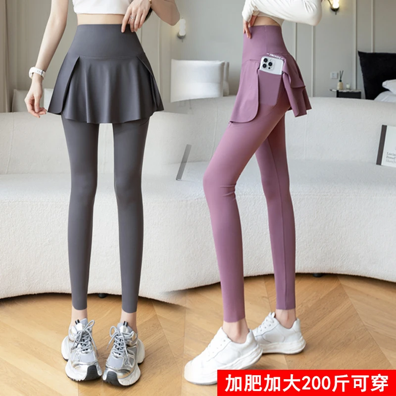 假两件裙裤口袋九分鲨鱼裤户外骑行裤女秋冬外穿防走光大码瑜伽裤
