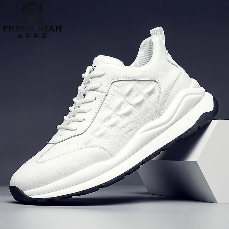 法莎尼亚白色休闲运动鞋男士新款户外皮面跑步鞋子男时尚潮鞋男鞋