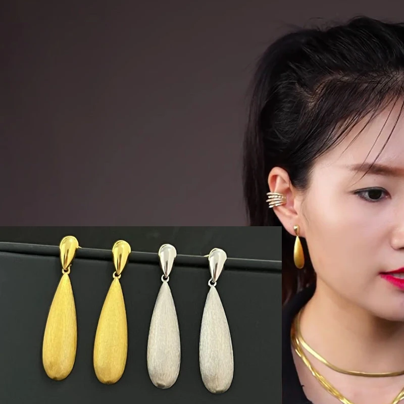 铜合金耳饰 925银针耳钉 哑光拉丝复古时尚古风长款设计耳环耳饰