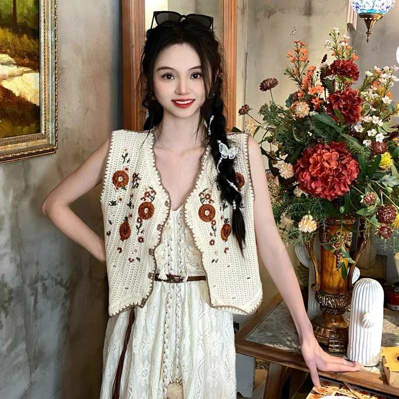 【钩花镂空马甲】背心女春夏新款法式小众刺绣无袖针织开衫小外套