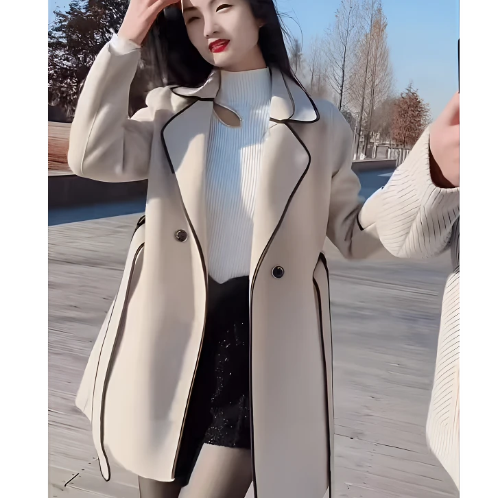 【苏灿精选】设计感显瘦中长款双面呢大衣