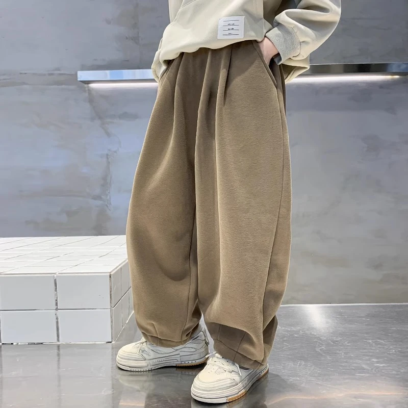 男童加绒裤子秋冬款2023新款儿童冬季一体绒加厚卫裤中大童休闲裤