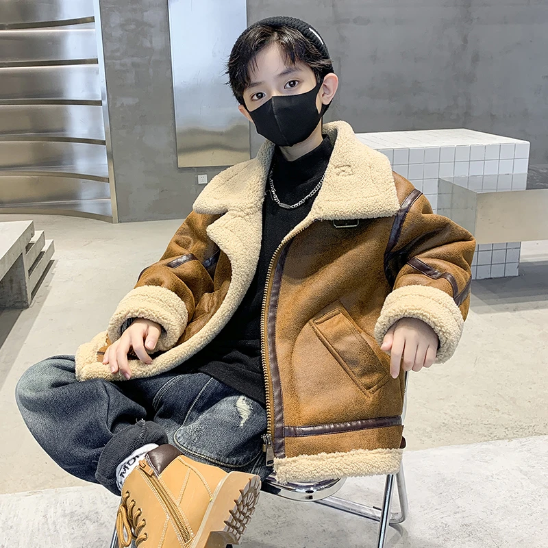 童装男童冬装加绒皮衣外套2023新款中大童秋冬炸街上衣儿童衣服潮