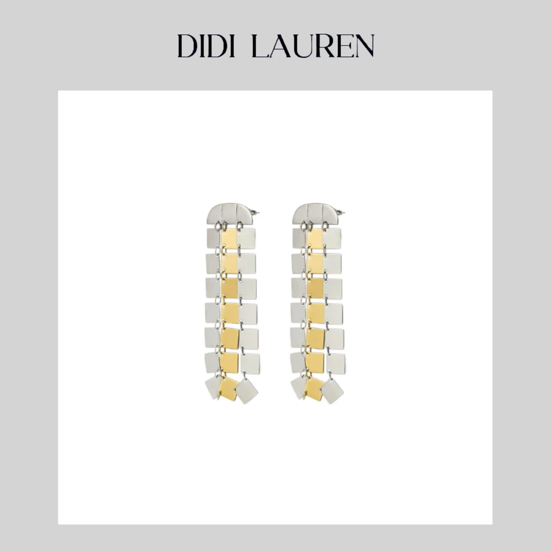 925银耳饰 DIDI LAUREN“美学格调”小众设计师款方形亮片流苏耳饰