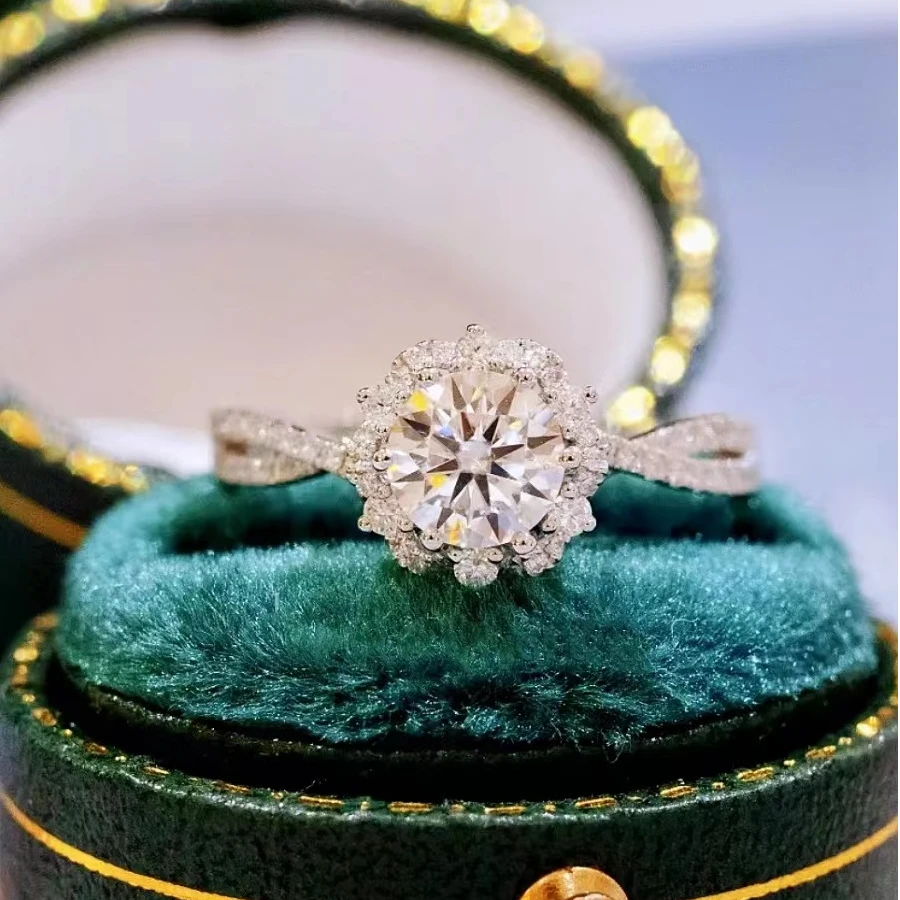 925银莫桑石银制品 【爱莎公主】气质时尚女士戒指合成碳硅石镶嵌