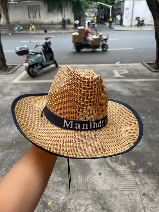 大檐帽迷彩男大头围凉帽草帽练车出游帽男薄遮阳帽防晒美国牛仔帽