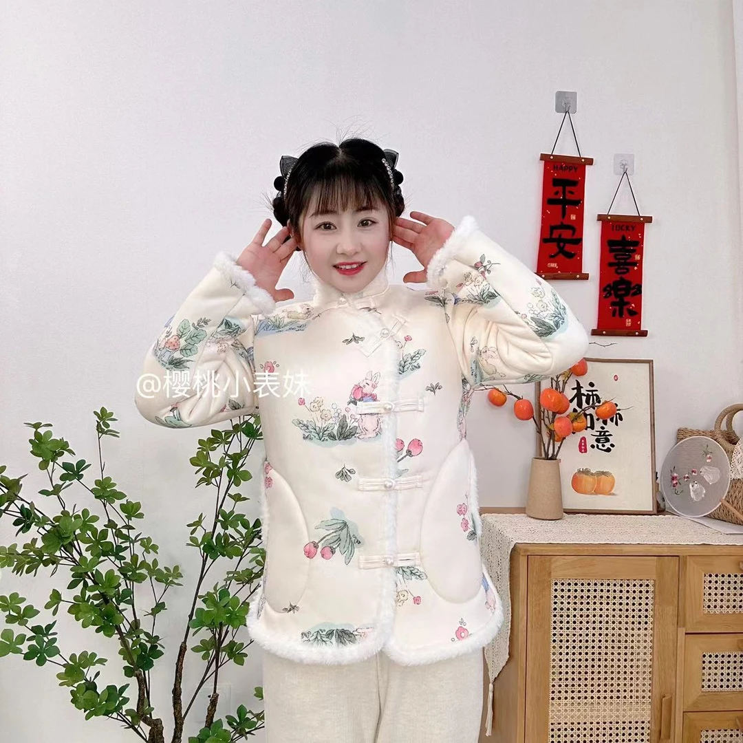 【表妹专属】工厂清仓加绒加厚偏巾复古民族风新中式网红花棉袄