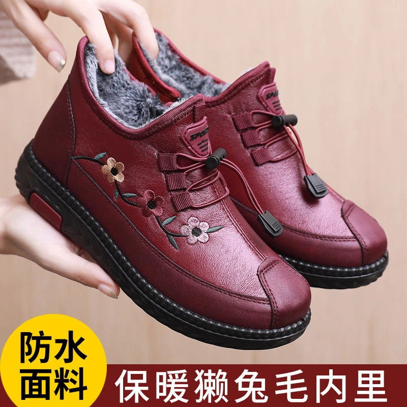 冬季新款老北京棉鞋加绒保暖中老年妈妈鞋防滑休闲棉靴女奶奶鞋
