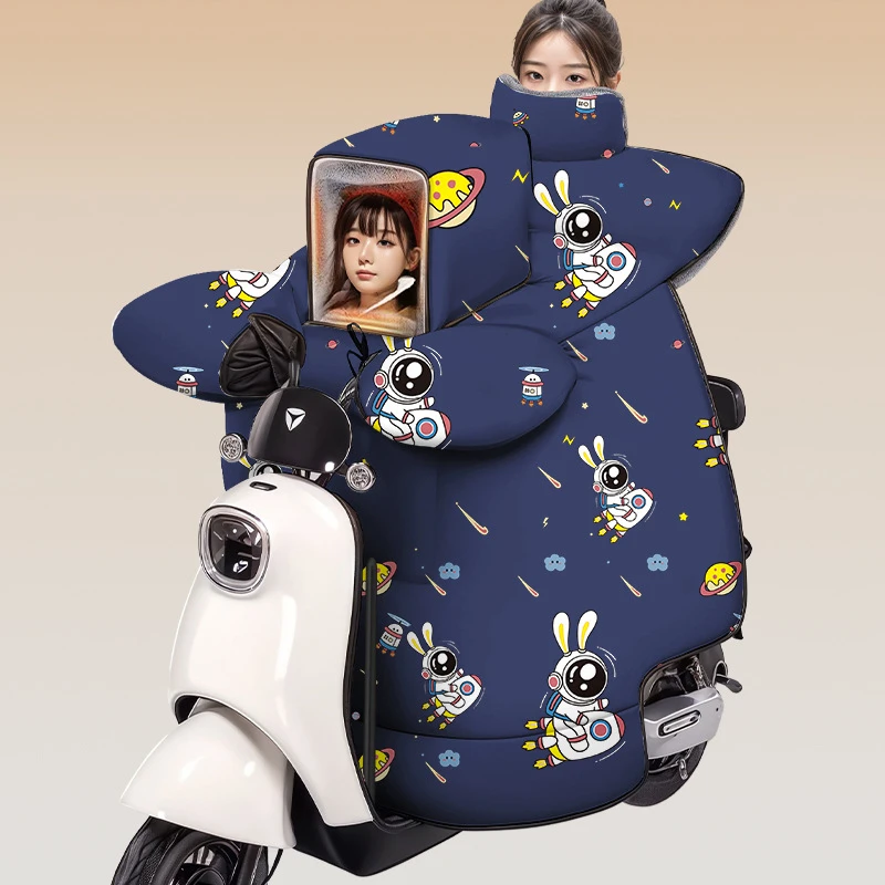 亲子款电动车挡风被冬季小孩加绒加厚防水加大带窗户电瓶车防风罩