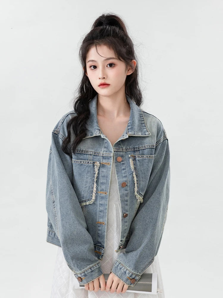 2025春季新款复古牛仔外套女春秋韩版毛边短款夹克休闲学生上衣潮