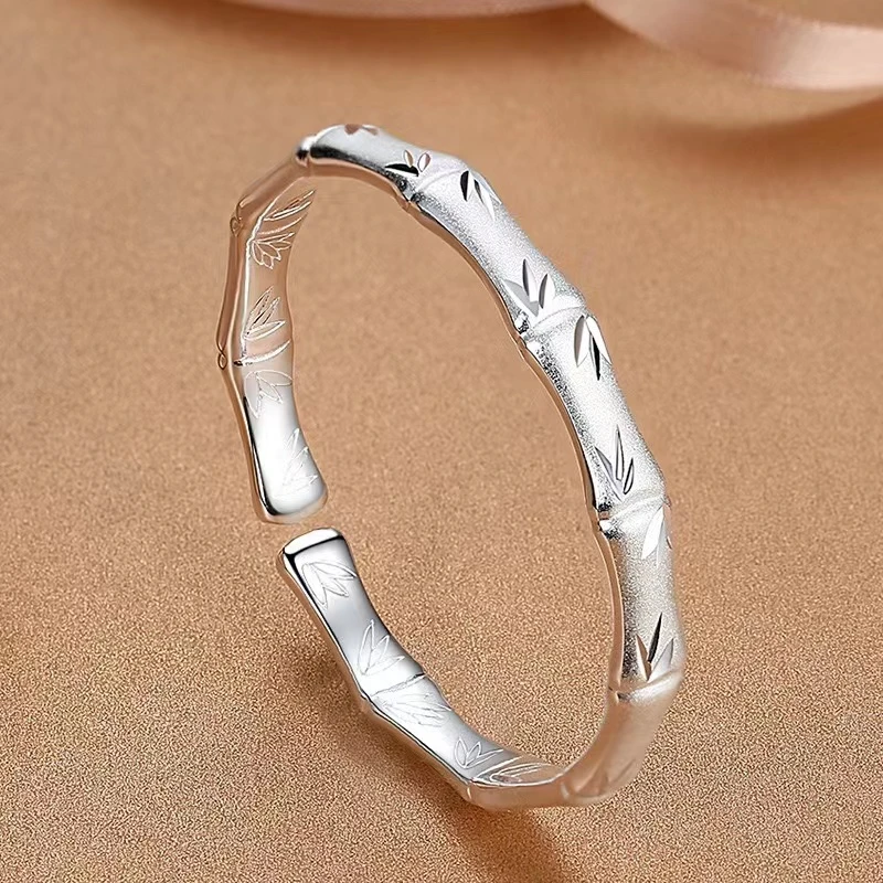 铜合金手镯 竹节手镯素款气质磨砂时尚小众古法手环简约可调节