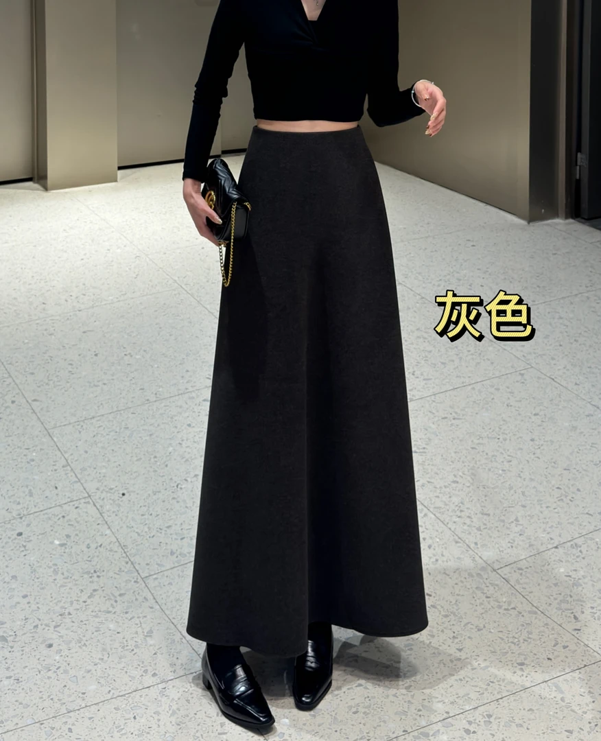 【大智】秋冬显瘦高腰收腰松紧弹极简A字版加长毛尼半身裙