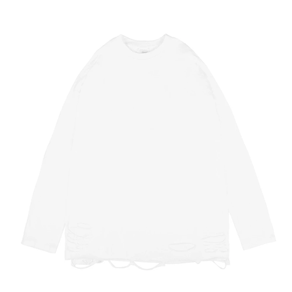 VINSON叁木 纯色破洞长袖T恤男ins街头潮流叠穿宽松卫衣内搭打底