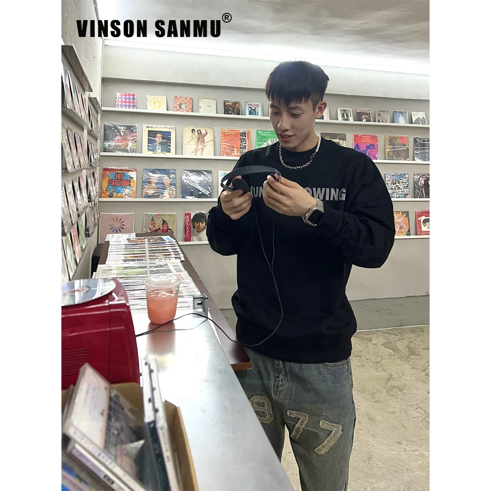 VINSON叁木 2024新款秋冬字母印花情侣卫衣圆领宽松休闲百搭国潮