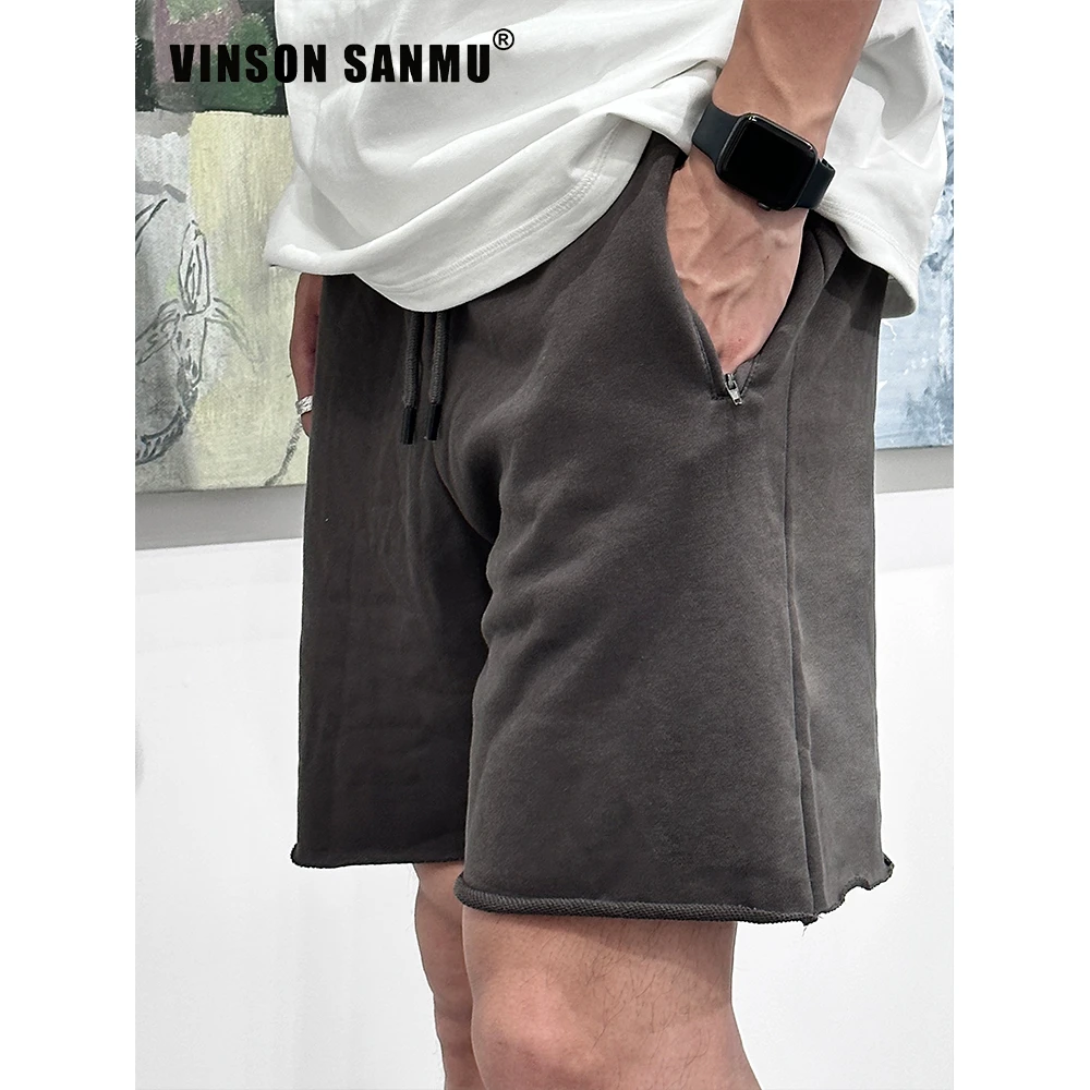 VINSON叁木2024夏季男裤纯色潮牌宽松随性百搭卷边休闲男款短裤