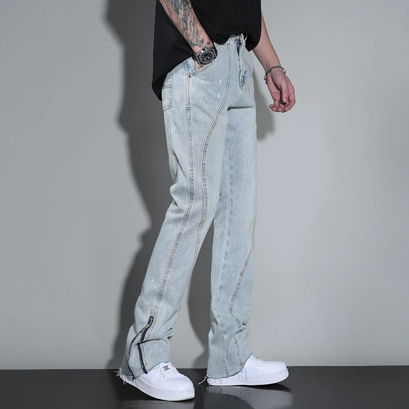 牛仔裤男微喇浅色2025新款裤子男生痞帅慵懒风美式休闲秋冬季男裤