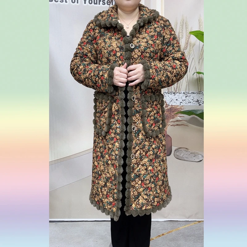 冬季加绒加厚长款中老年妈妈装保暖外套女装棉衣棉服女士棉袄