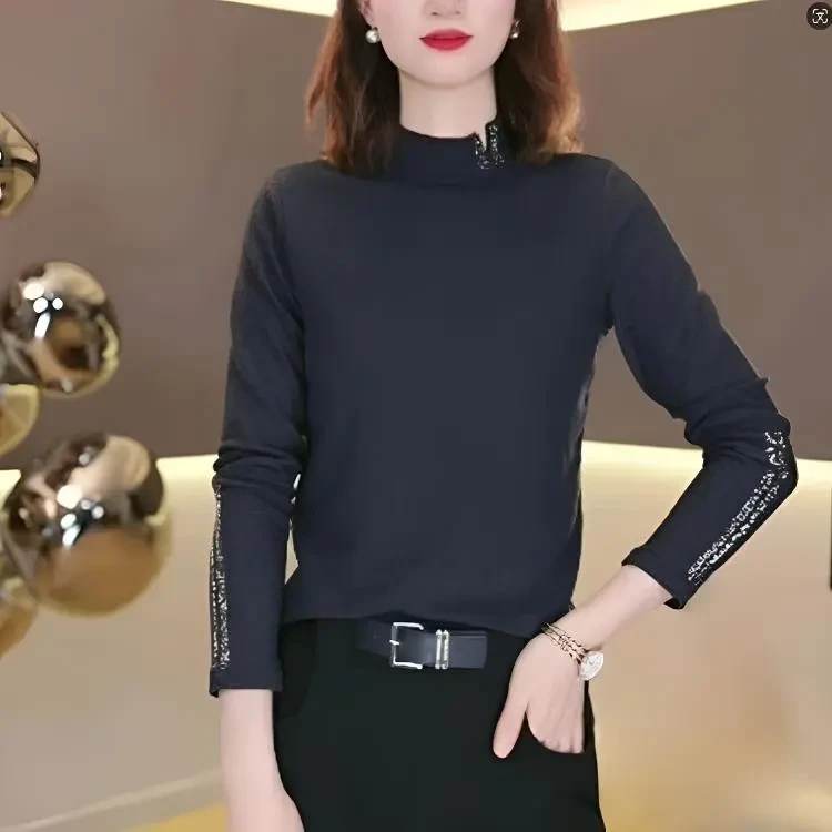 半高领长袖上衣女2024秋装爆款打底衫内搭小衫时尚显瘦百搭T恤