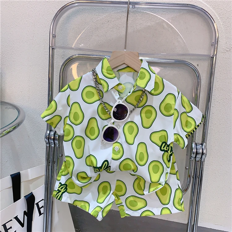 儿童小清新衬衫套装男童夏款薄款透气韩版短袖衬衫短裤两件套宝宝