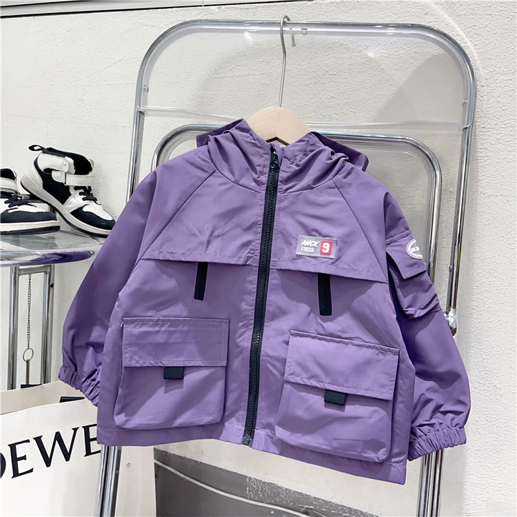儿童潮酷工装冲锋衣男童春秋款韩系宽松版连帽休闲外套潮童时尚韩