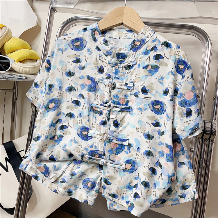 儿童夏款绵绸衬衫套装男童古风潮童新中式短袖盘扣衬衫短裤两件套