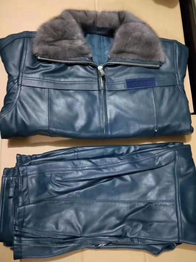男士时尚休闲蓝色皮夹克套装00002冬季全新库存