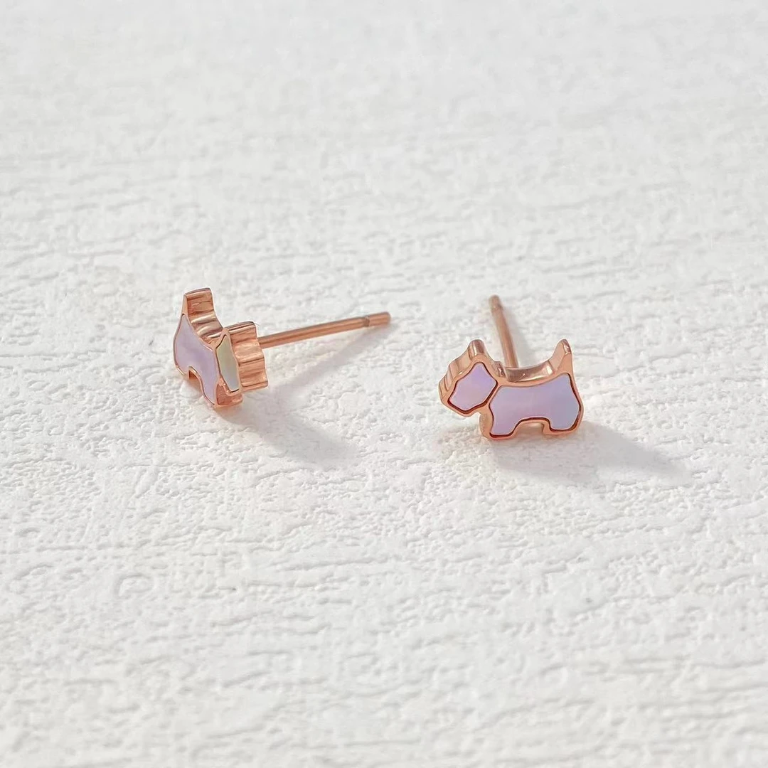 钛钢耳饰 木木（ZF1701） 粉贝小狗耳钉耳饰