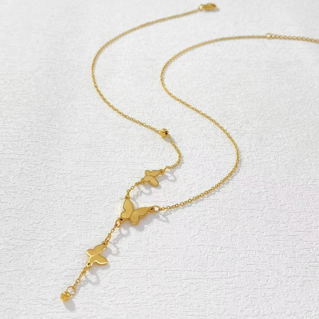 钛钢项链 木木（RZ4991）48厘米 镭射蝴蝶流苏项链