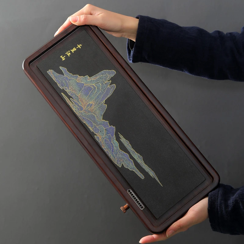 九竹千里江山竹制茶盘家用排水茶海茶台简约小号