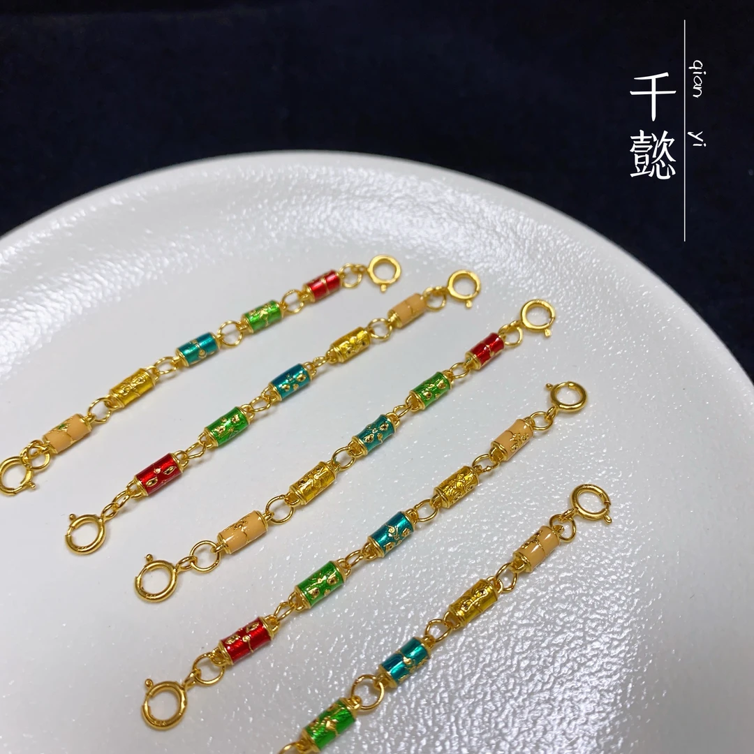 925银银制品 S925银烧蓝五路财神延长链饰品DIY配件精美时尚百搭