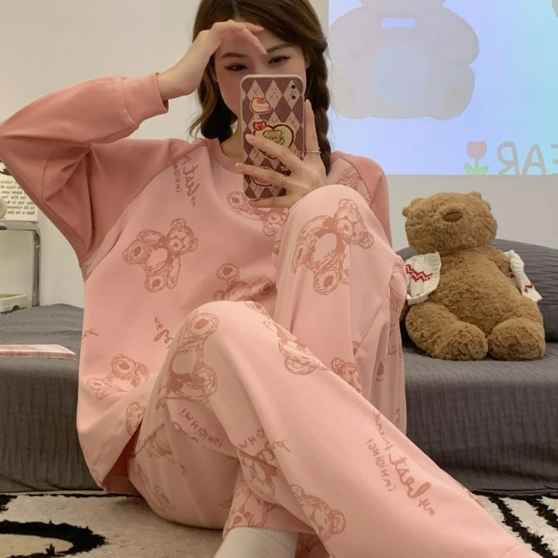 【粉丝专享】睡衣女长袖春秋网红ins风新款卡通女士家居服套装