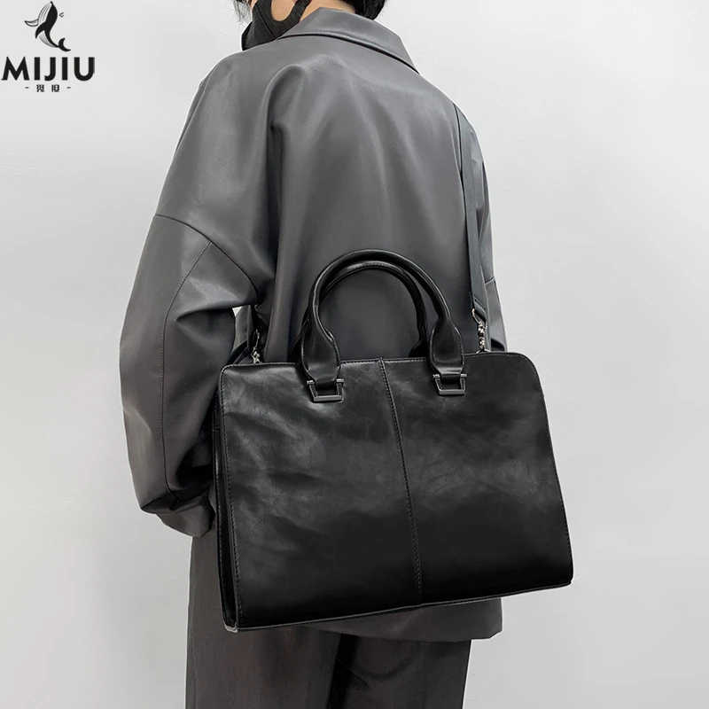 觅旧单肩斜挎包男潮牌休闲男士电脑手提包商务公文包皮质包包6112