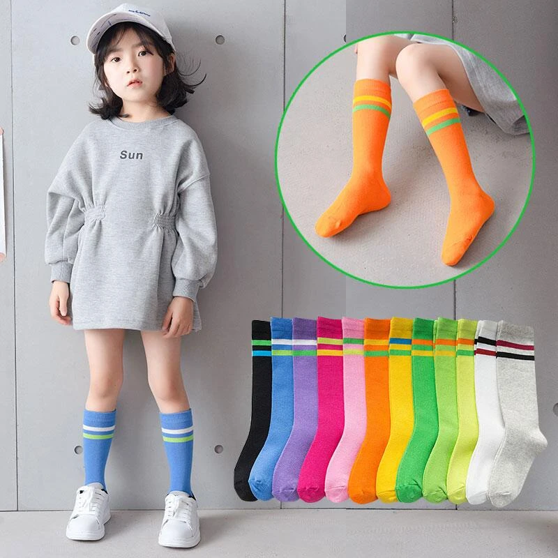 儿童袜子春秋男童女童彩色长筒棉袜学生袜中大童宝宝韩版ins潮袜