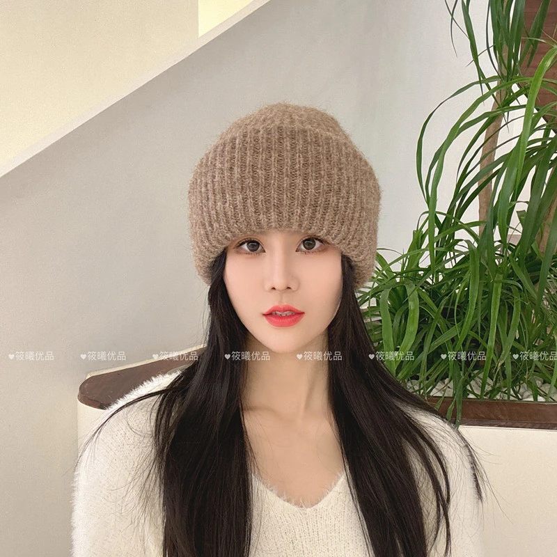 秋冬季保暖毛线帽子女韩版百搭护耳冷帽大头围显脸小纯色针织帽潮