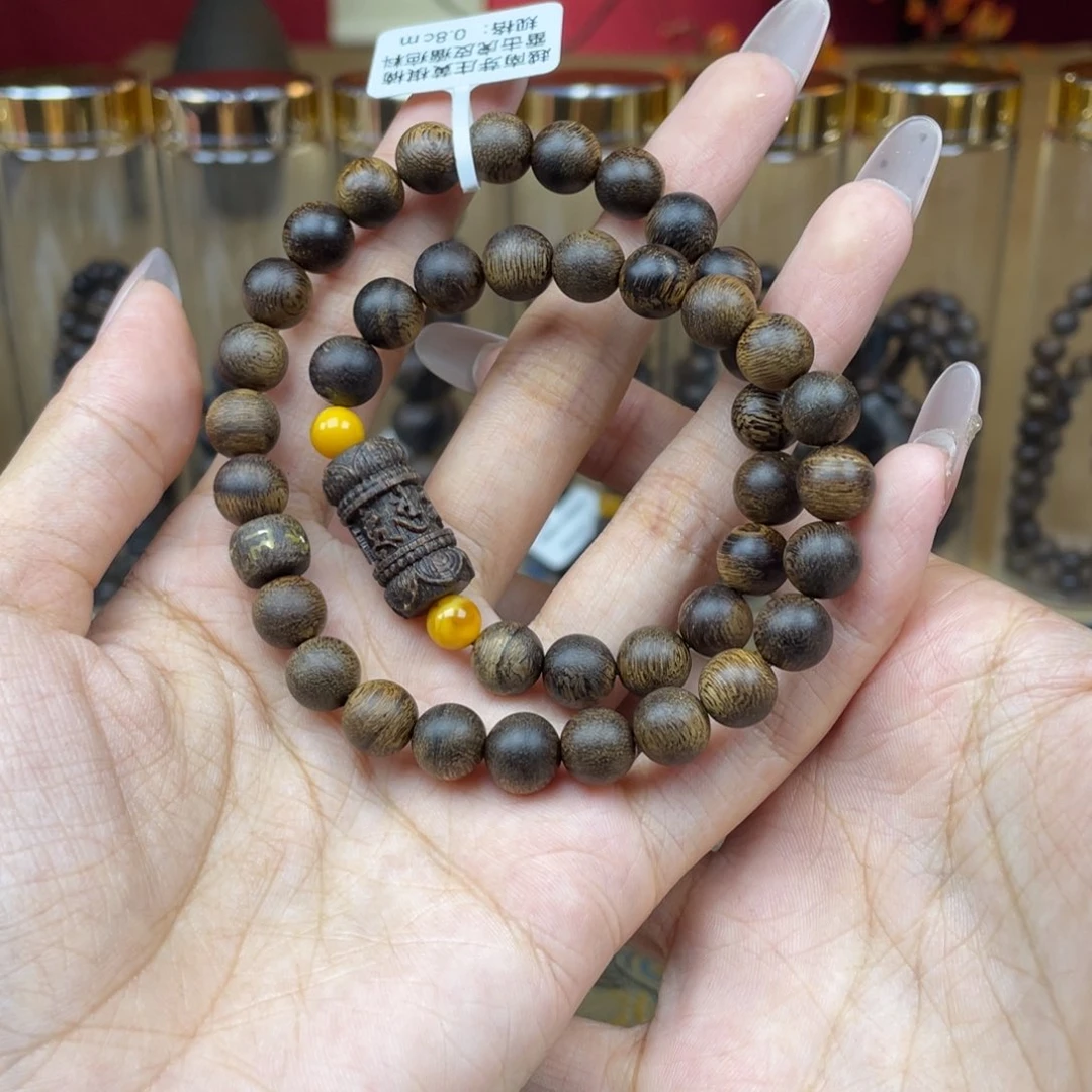 沉香手串晴*灬越南芽庄黄棋虎皮水波璎子瘤疤雷击08规格