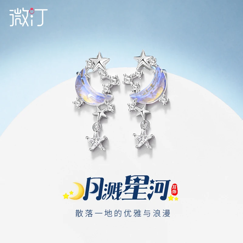 足银耳饰 月溅星河999纯银耳环女耳钉轻奢小众高级感2025新款爆款