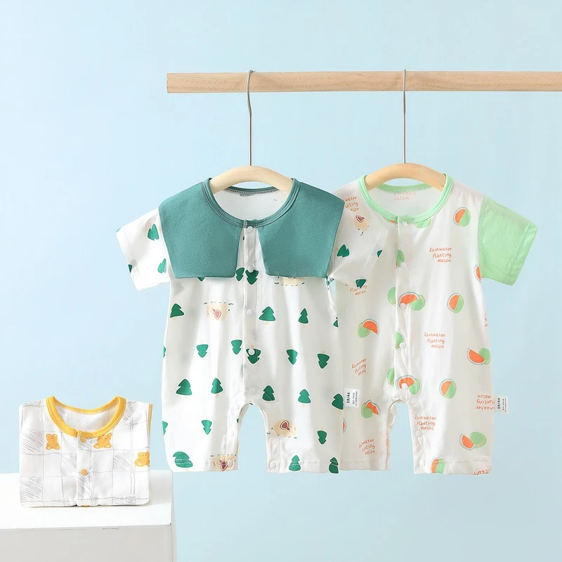 婴儿连体衣纯棉夏季薄款新生儿衣服宝宝内衣闭裆睡衣连身哈衣爬服
