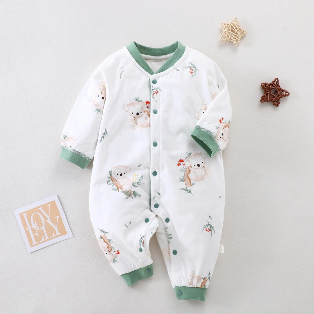 婴儿40克夹棉连体衣薄棉保暖衣宝宝秋冬无骨哈衣儿童对门长袖爬服